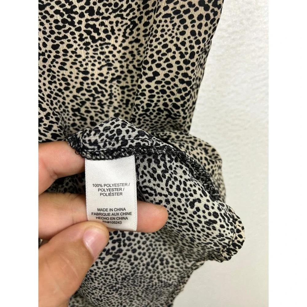 Bobeau Animal Print Square Neck Women XS Tan Black Button Front 3/4 Slv Blouse